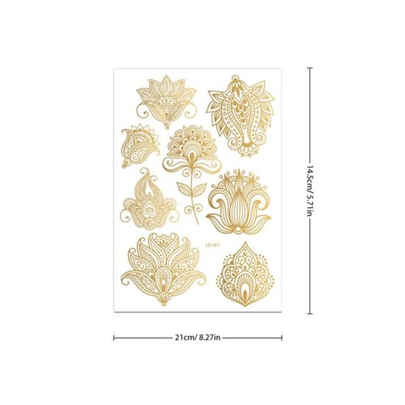 10-Sheet Gold Henna Tattoo Kit - Women's & Girls' Tattoo Stickers for Arms & Hands - Wedding & Festival Glitter Henna Tattoos