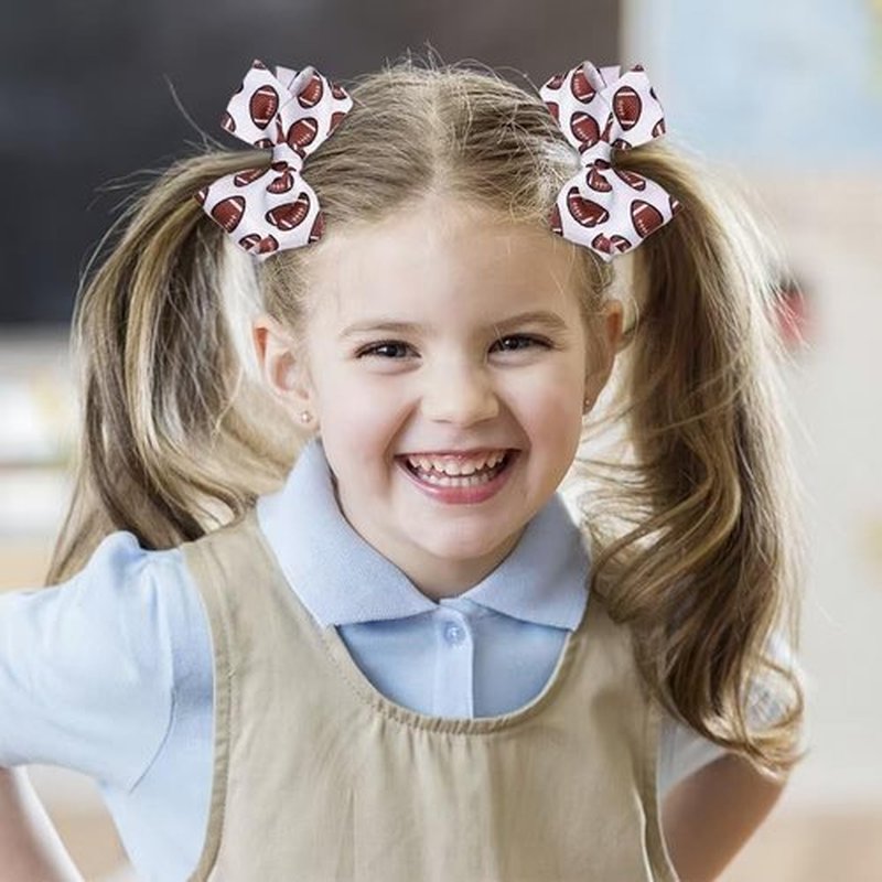 4Pcs Football Hair Bow Clip Glitter Hair Clips, Cheer Bow Hair Clips, Football Party Sports Game Clothing Hair Accessories Supplies Girls, Women