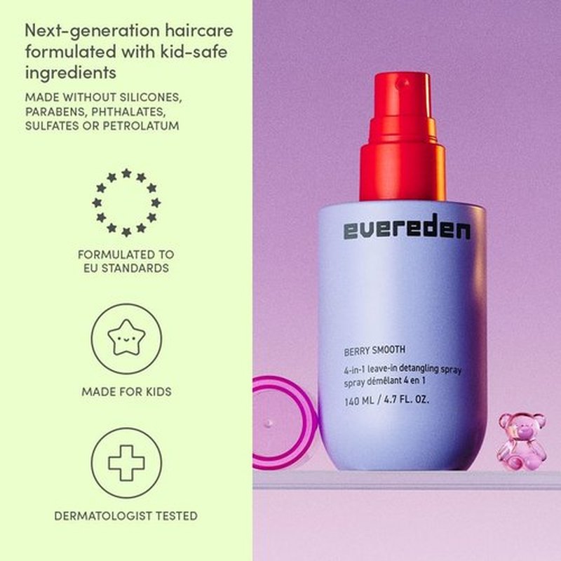 Evereden Kids Detangler Spray: 4-in-1 Leave-In Hair Spray | Detangle, Moisturize & Fight Frizz | Easily Tackle Even the Toughest Knots | Clean & Vegan All types of Hair Product for Kids