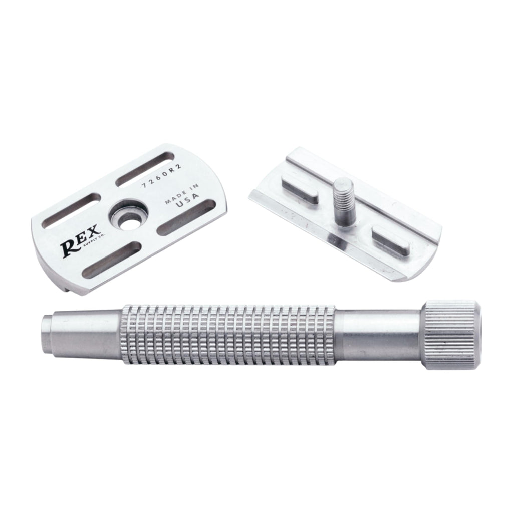 Rex Supply Co. Envoy XL Stainless Steel Double Edge Safety Razor – Long Handle 3-Piece Razor | Made in USA | Premium Fixed Blade Wet Shaving Razor for Men | Smooth, Comfortable & Close Shaves