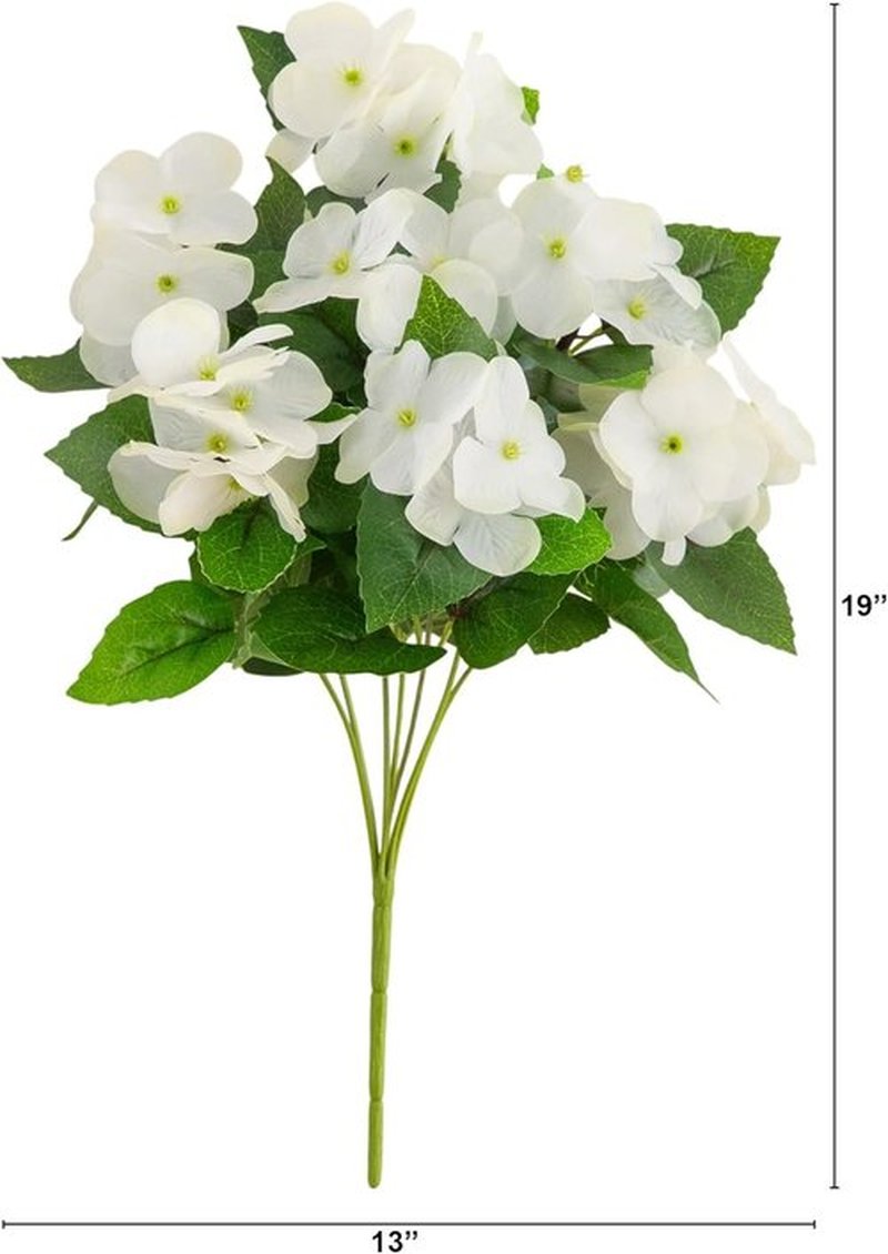 Nearly Natural 14-Inch UV Resistant Artificial Hydrangea Bush - Indoor/Outdoor Set of 6