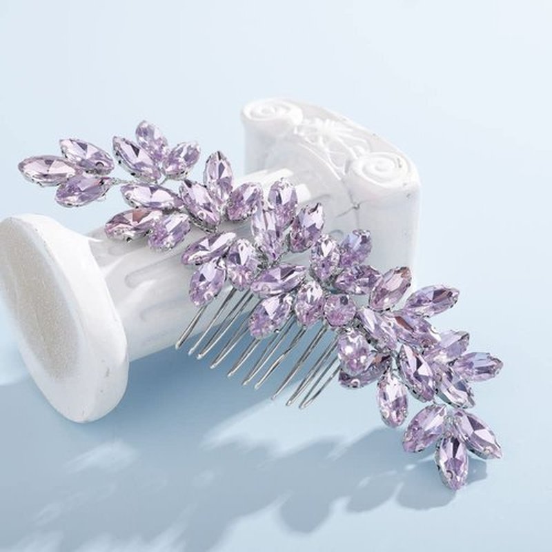 Teyglen Dainty Purple Rhinestone Hair Comb - Luxurious Shiny Bridal and Wedding Hair Accessory for Brides and Girls