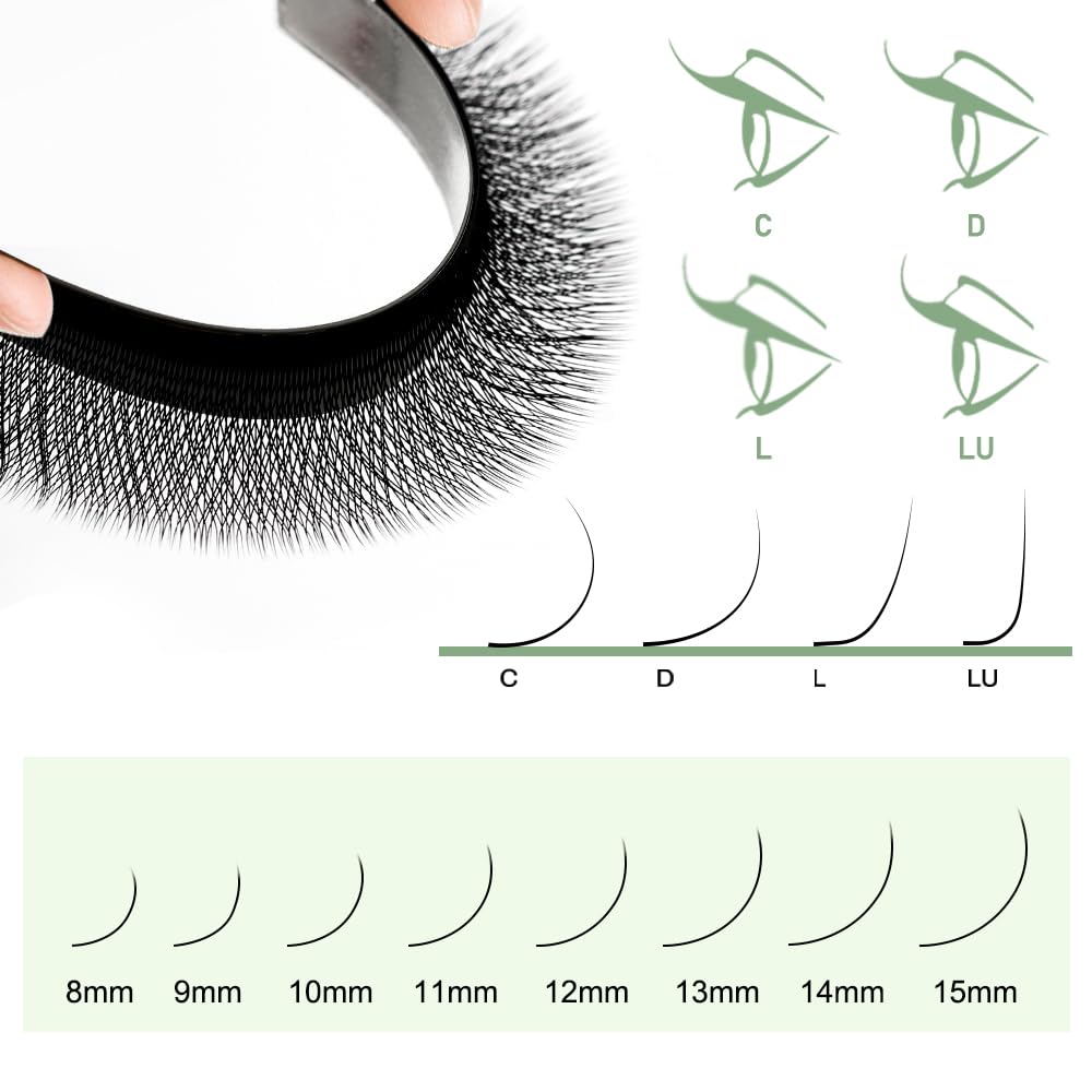 NATUHANA Eyelash Extensions 0.07 D Curl 8-14mm W Shaped Clover Classic Easy Fan Permanent Volume Lash Extensions Automatic Blooming Flower Lash,Professional Supplies for Lash Techs(6D,0.07-D,8-14 Mix)