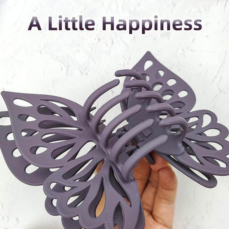 DIUEWOW Butterfly Thick Hair Clip, Hollow Matte Butterfly Hairpins Clips, Large Strong Hold Non-Slip Cute Hair Jaw Clips for Women - 2 Pack (Purple, Pink)