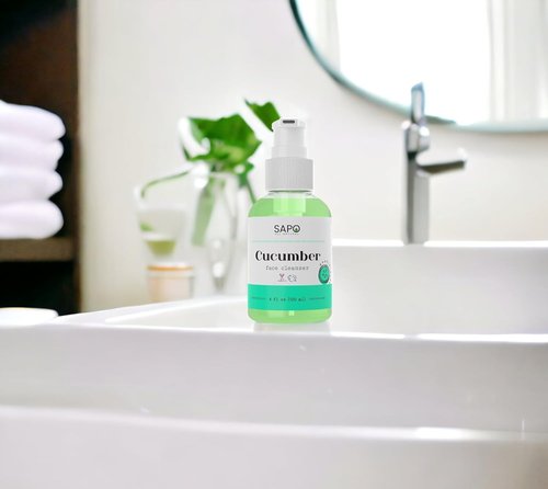 Sapo Cucumber Face Cleanser - Gentle Gel Wash with Aloe & Coconut Oil | Hydrating pH-Balanced 4 oz