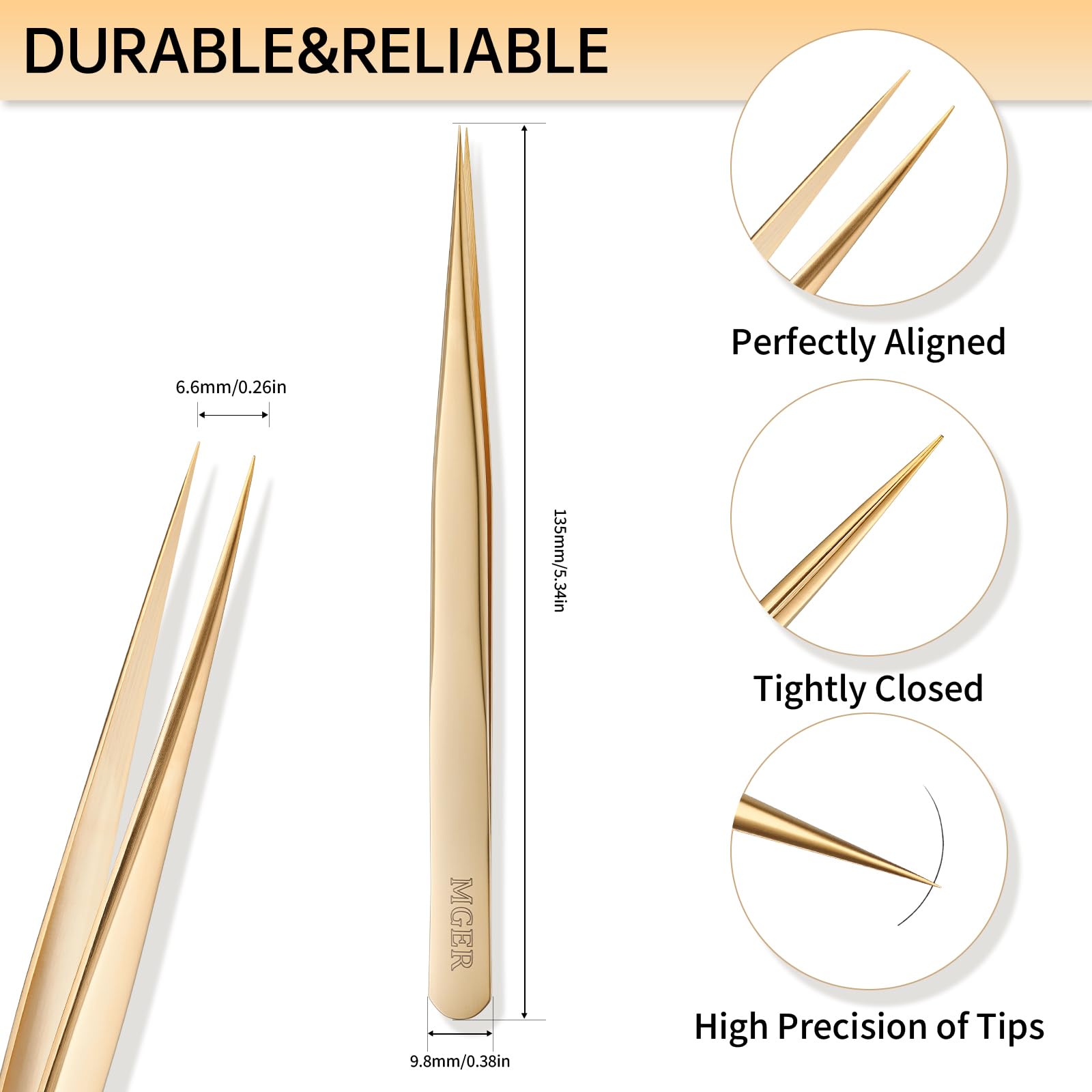 MGER Isolation Tweezers for Eyelash Extensions - Straight & Pointed Isolation Tweezers for Individual Lashes, Effortless Application with Precision Tweezers, Gold