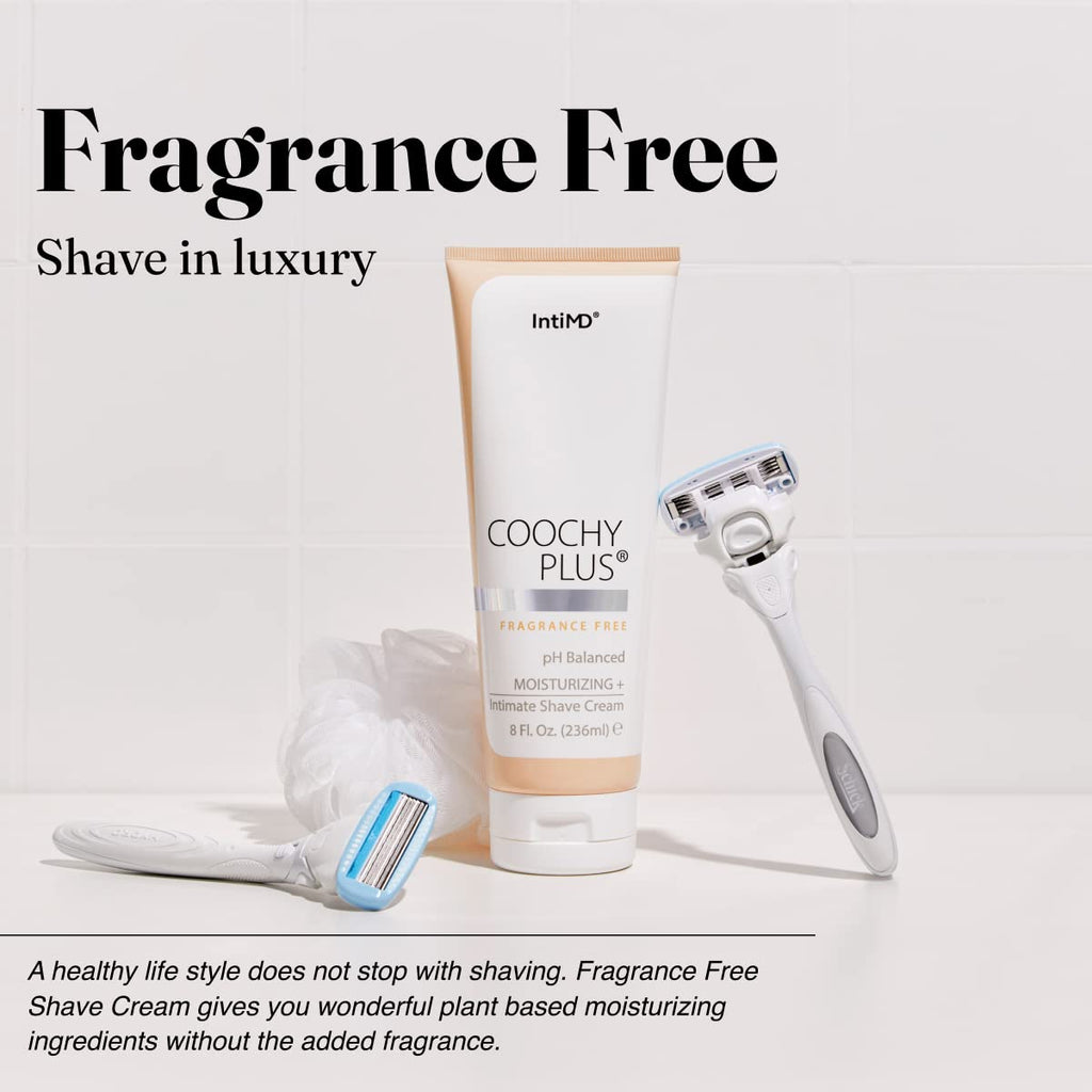 IntiMD Coochy Plus Intimate Shaving Cream Fragrance Free For Pubic, Bikini Line, Armpit and more - Rash-Free, Prevents Razor Burns & Bumps, In-Grown Hair, Itchiness 8oz Tube