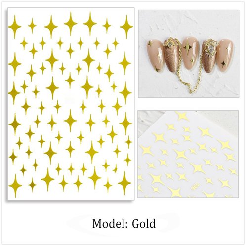 HNUIX Nail Stickers - Star 3D, Self Adhesive Nail Decals, Multi Colour, 6 Sheets, for Nail Art