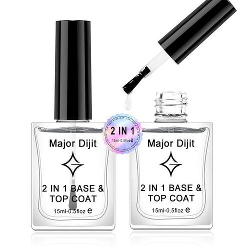Major Dijit Clear Base & Top Coat 2-in-1 Nail Polish - Quick Dry, Long-Lasting High Gloss Formula | 0.5 Fl Oz