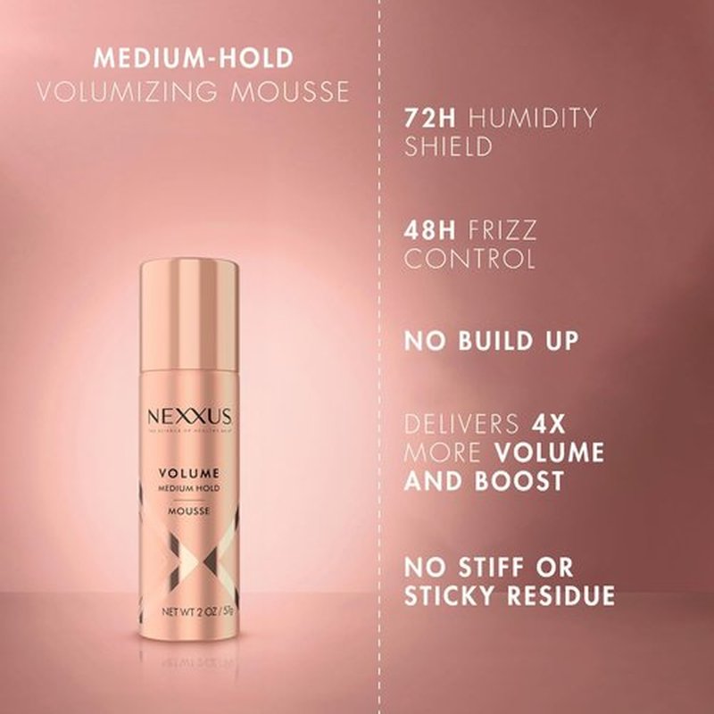 Nexxus Travel Mousse - Volume Medium Hold 4-Pack | 72-Hour Anti-Humidity Shield, 2 Oz Each