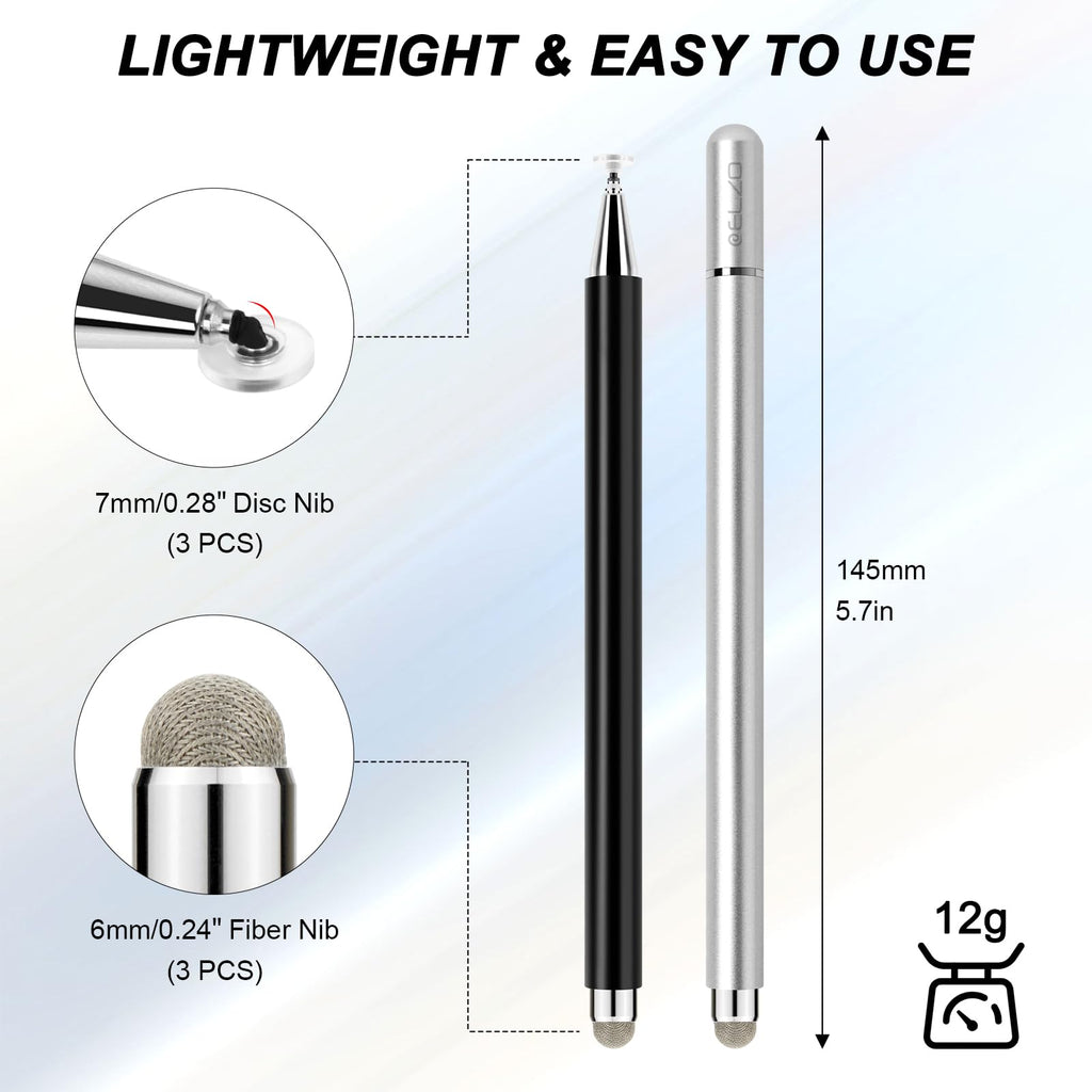 ELZO Stylus Pens for Touch Screen, 2 in 1 Universal Stylus, High Sensitivity Surface Pen with Extra 6 Tips, for All Tablet Touch Screens iPhone iPad Pro Android Tablets Chromebook