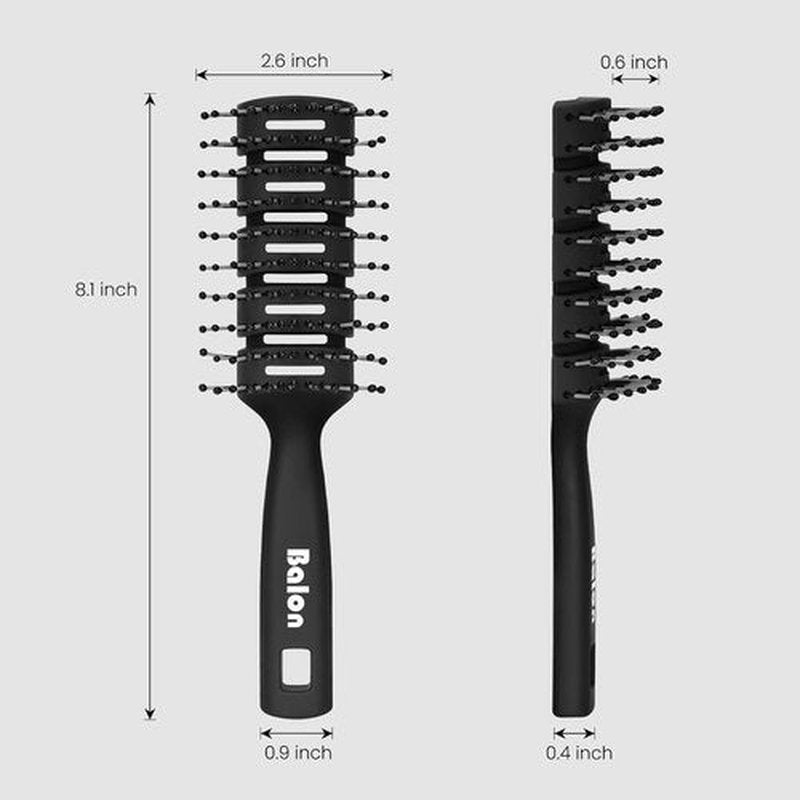 Balon Hair Brush - Speed Dry Vent Brush for Pain-Free Detangling | Ideal for Curly Hair (Black)