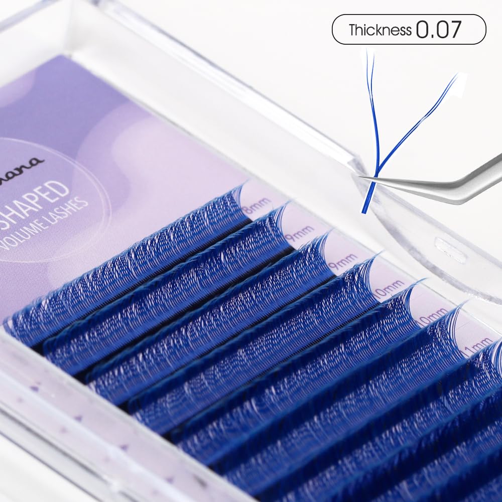 NATUHANA YY Lash Extensions 0.07 D Curl 8-14mm Mix Premade Fan 4D Y Blue