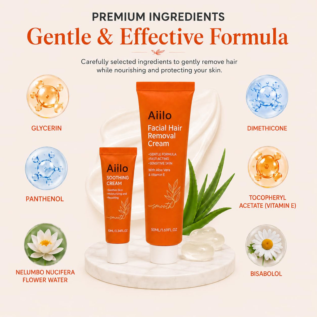 5 Min Painless Facial Hair Removal Cream for Women – Sensitive Skin 2-in-1 Kit with Soothing Cream, Gentle Face Hair Remover for Upper Lip, Chin & Peach Fuzz, Easy At-Home Use, 2.03 Fl Oz