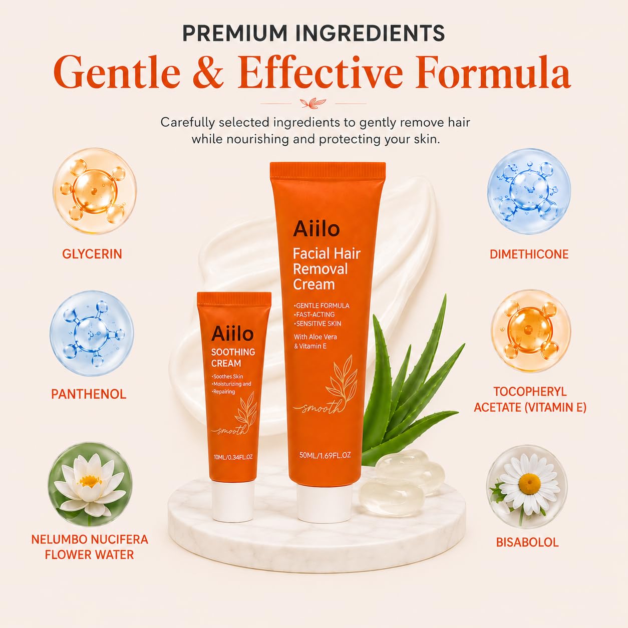 5 Min Painless Facial Hair Removal Cream for Women – Sensitive Skin 2-in-1 Kit with Soothing Cream, Gentle Face Hair Remover for Upper Lip, Chin & Peach Fuzz, Easy At-Home Use, 2.03 Fl Oz