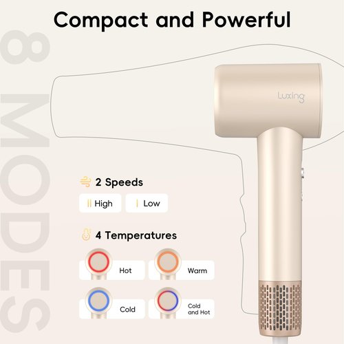 Hair Dryer, TurboLux Ionic 200 Million Negative Ions Fast Drying High Speed Hairdryer with Diffuser, Lightweight, Low Noise 1500W Hair Diffuser Dryer with 110000 RPM Brushless Motor (Cream)