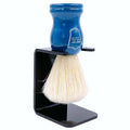 Parker Handmade 100% Deluxe Boar Bristle Shaving Brush – Blue Wood Handle, Brush Stand Included