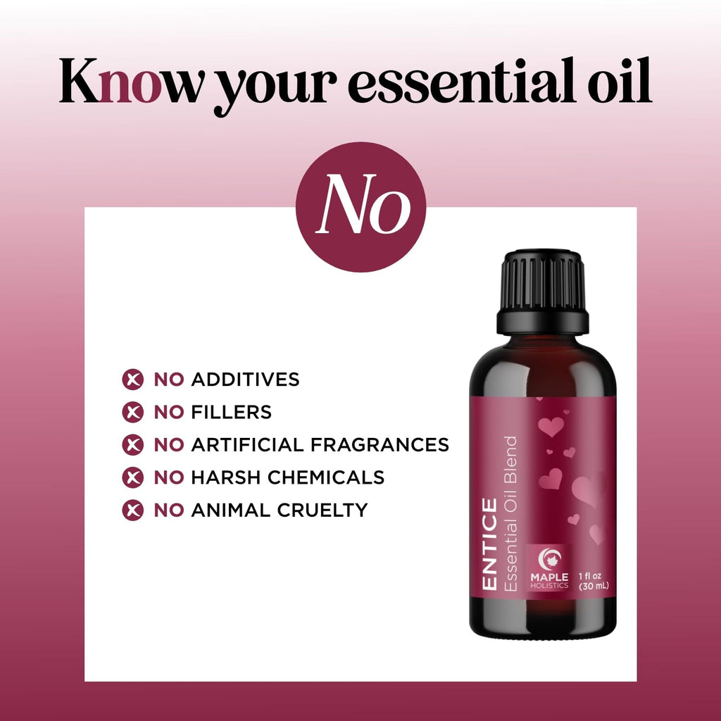 Entice Essential Oil Blend for Diffuser - Passionate Blend of Aromatherapy Oils for Couples with Lavender Palmarosa Clary Sage and Ylang-Ylang Essential Oil - Ignite the Romance Essential Oils Blend