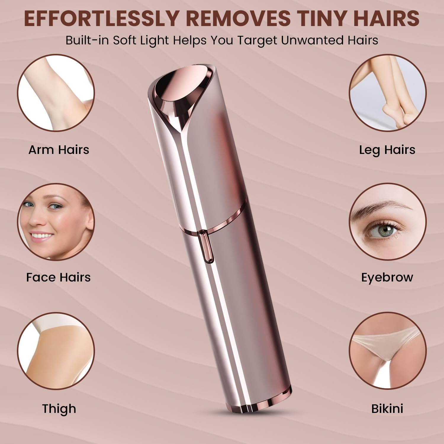 Facial Hair Remover for Women – Electric Face Razor with Light, Hair Removal for Upper Lip, Chin & Cheeks – Color Rose Gold