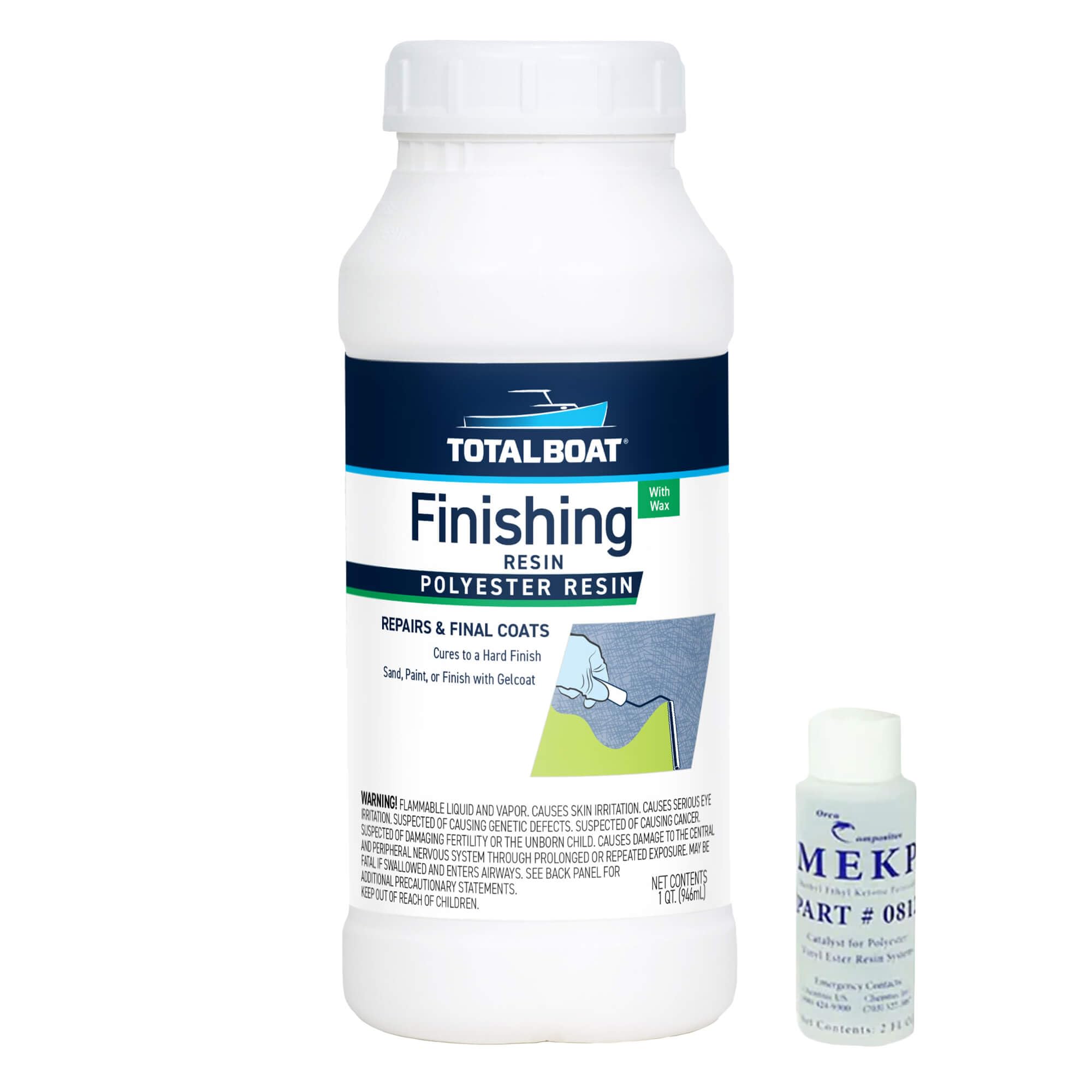 TotalBoat Polyester Finishing Resin - Marine Grade Fiberglass Resin with Wax for Boat and Surfboard Building and Repair (Quart)