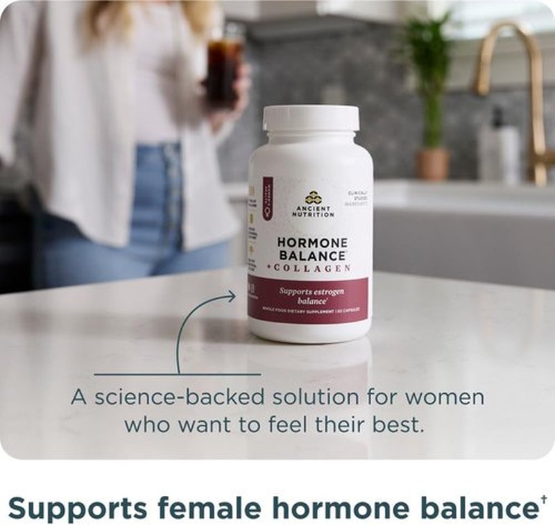 Ancient Nutrition Hormone Balance Collagen Supplement - Hydrolyzed Peptides for Energy Support | 60 Capsules