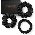 FORBDNSILK 100% Pure 22 Momme Mulberry Silk Scrunchies (Set of 3) | Highest grade (6A) Luxury Hair Ties| (Black,White,Pink) | (Black, Standard/Small/Skinny)