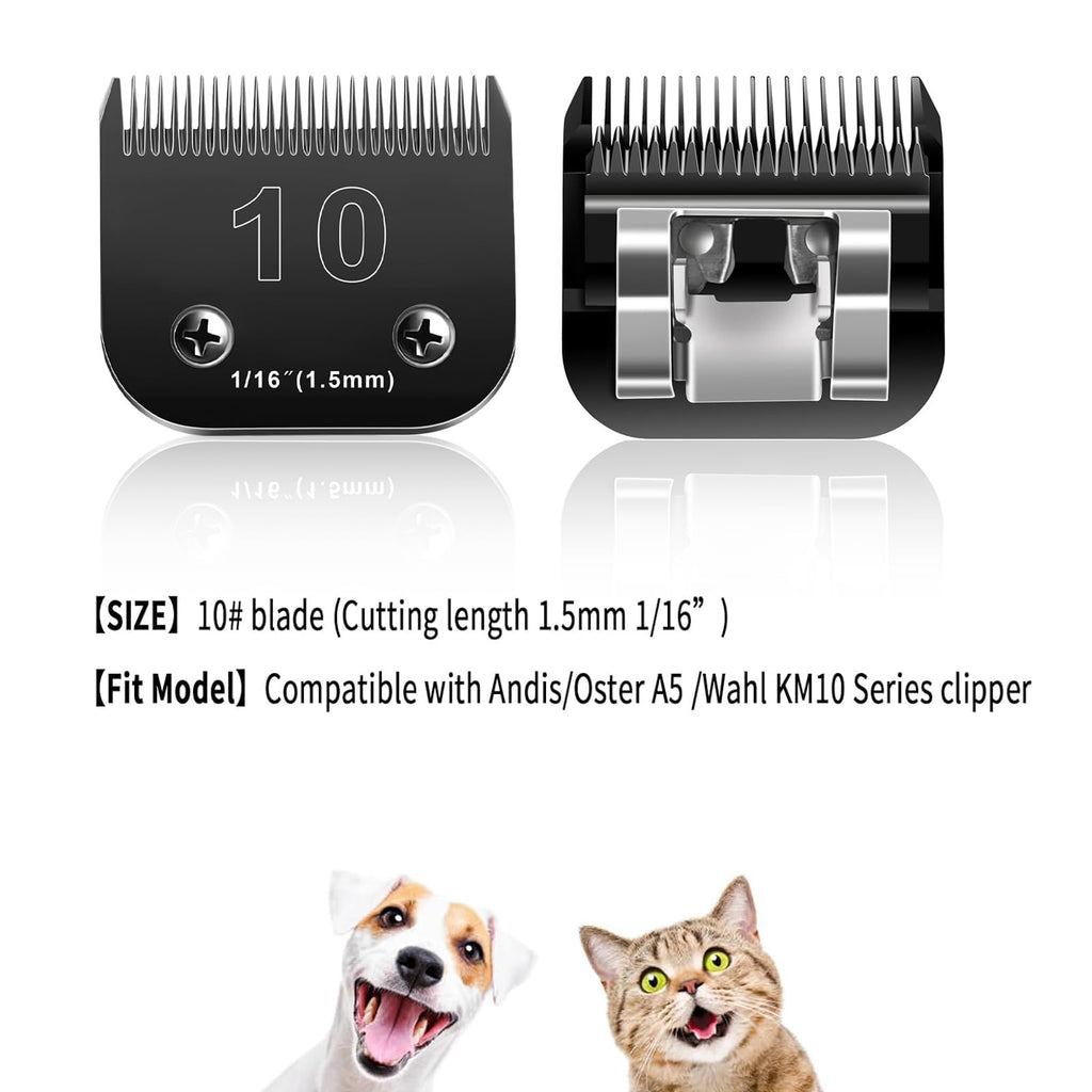 Audoc 10 Blades Dog Grooming Blades Compatible with Andis/Oster A5/Wahl KM-10 Series Dog Clippers,Detachable Clipper Replacement Blade,Black,Size 10 Blade 1/16" (10#/3PCS)