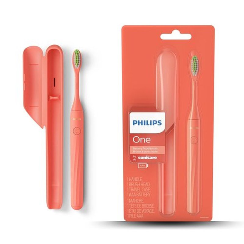 Philips Sonicare One Battery Toothbrush - Miami Coral Color, Compact & Travel-Friendly Design