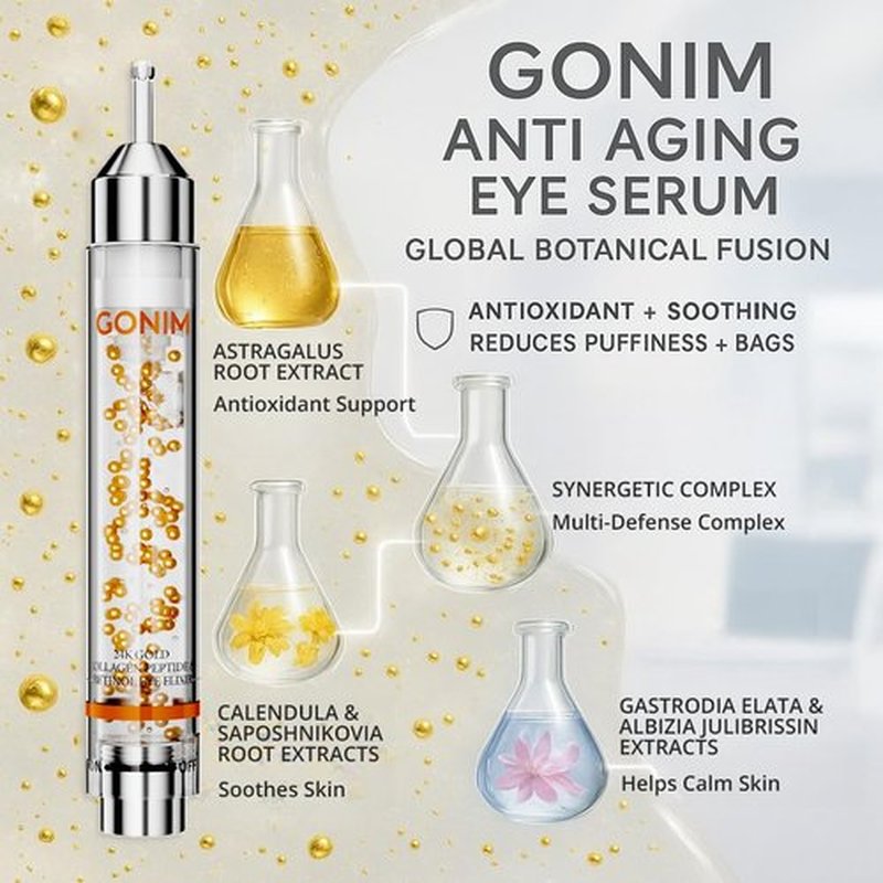 GONIM Eye Serum with Caffeine, Niacinamide, Collagen Peptides & Retinol Eye Cream for Fine Lines, Dark Circles and Puffiness, Anti Aging, Reduce Wrinkles, Uneven Skin Tone, Hydrating Gel Base,10ml