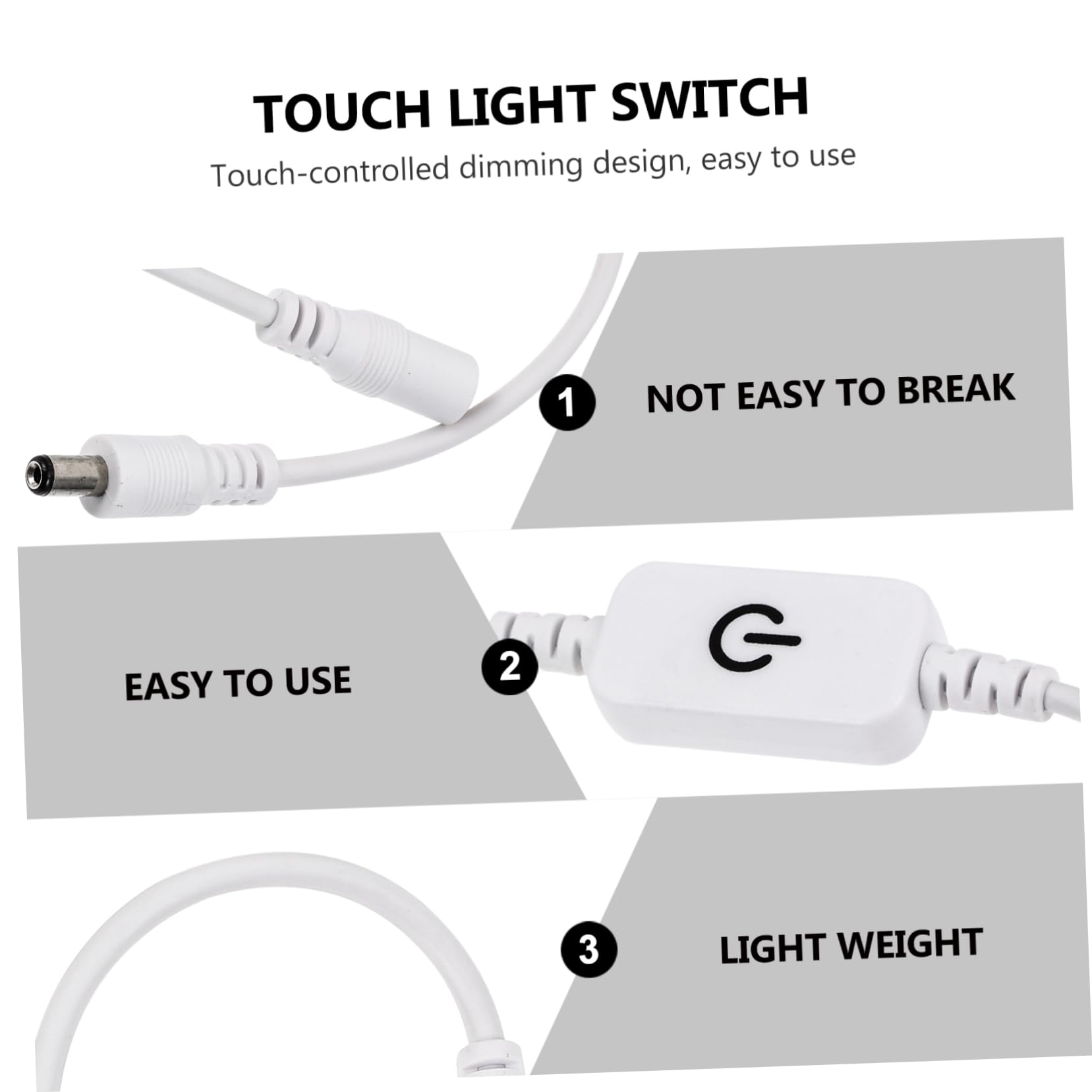 Uonlytech Touch Dimmer Switch Led Light with Inline Cable Controller Touch-Control Brightness Adjustment for Single Color Strip Lights Home Lighting Accessory for Steady Flicker-Free Dimming