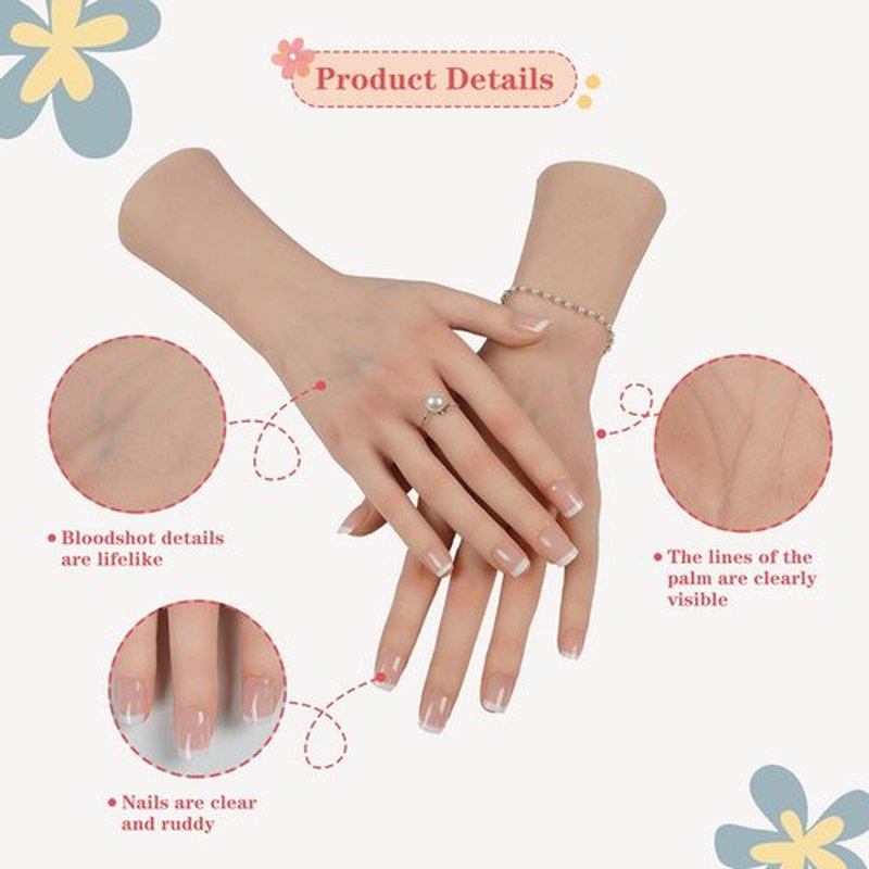 CUAIBB Realistic Female Silicone Hand Mannequin Hand Model Fake Hand with Skeleton for Manicurist Reusable Acrylic Nails Art Practice Jewelry Display - White Left Hand