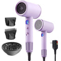 Fast-Drying Ionic Hair Dryer,1875 Watt High-Speed Ionic Blow Dryer with Diffuser/Concentrator/Comb Nozzle,LED Temp Display,Intelligent Temp Control,Low Noise for Home Salon Travel (Purple)