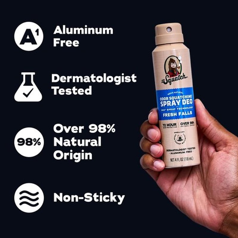 Dr. Squatch Natural Men’s Deodorant - Quick-Dry, Aluminum-Free, Dermatologist-Tested - Fresh Falls, 4oz (2-Pack)