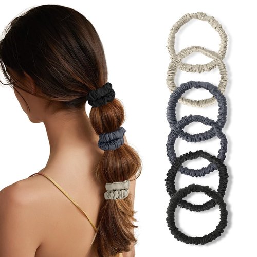 6PCS Silk Scrunchies, 100% Pure Silk Hair Ties, Scrunchies for Women Girls, Elastic Ponytail Holders No Damage