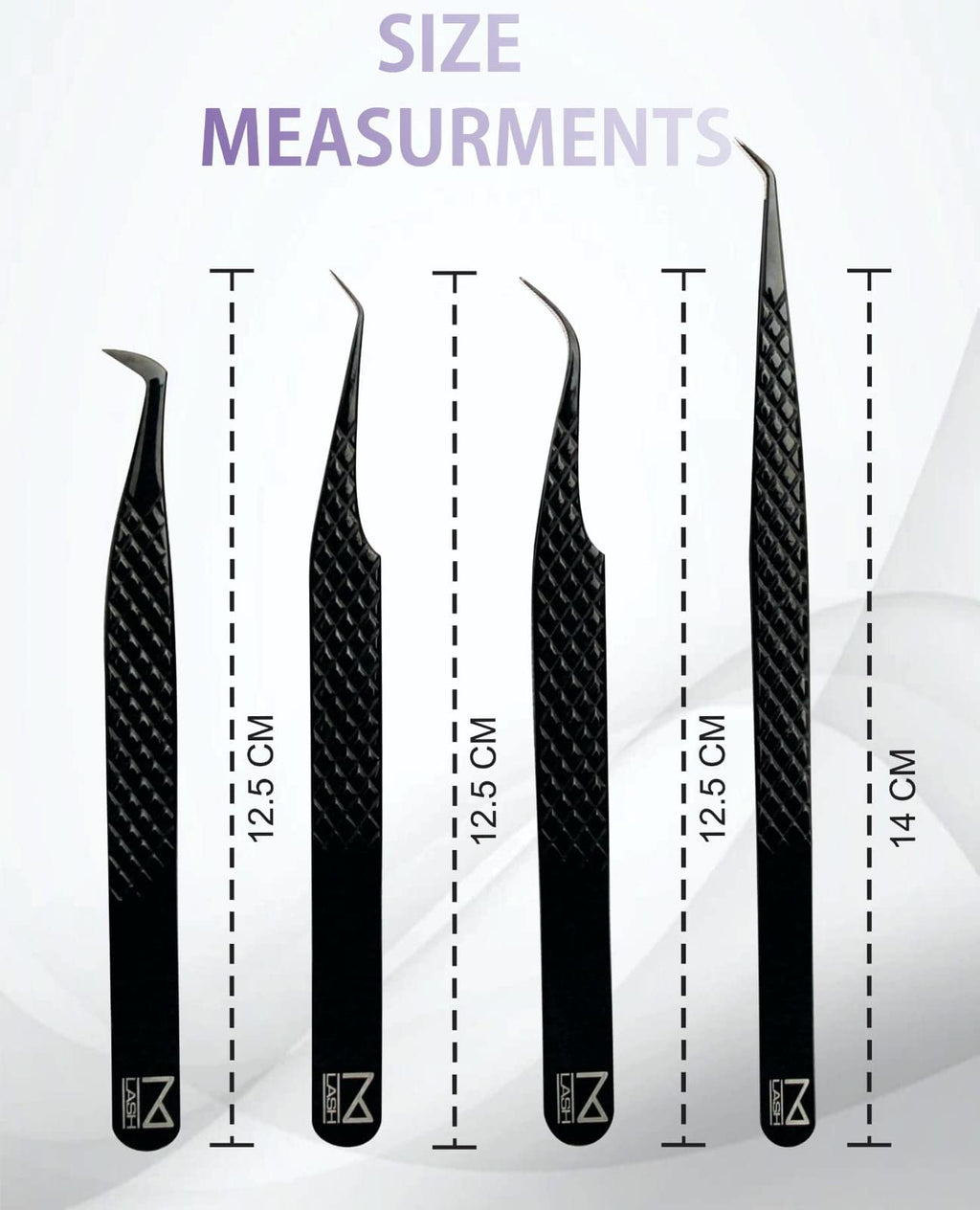 M LASH Tweezers for Eyelash Extensions (Set of 4) - Professional Lash Extension Tweezers - Fiber Tip, Japanese Steel, Diamond Grip Eyelash Extension Tweezer (Black)