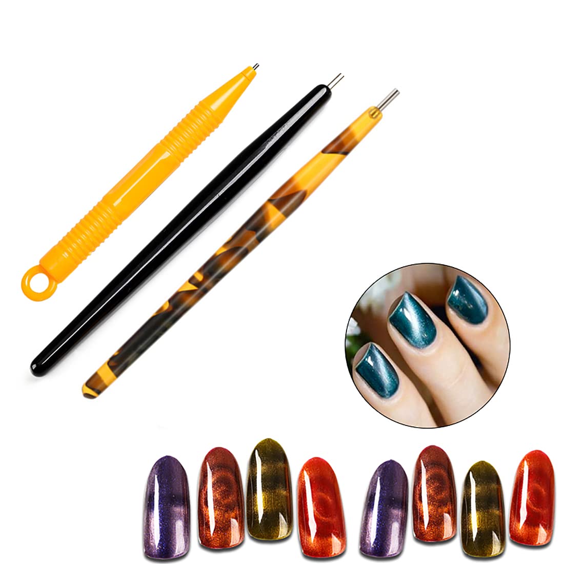 XEAOHESY 16 Pcs Nail Magnet Tool Set Magnet Plate Wand Board Magnetic Pen Stripe Nail Magnet Double Ended Magnet Wand Magnet Stick for Cat Eye Gel Polish Nail Art