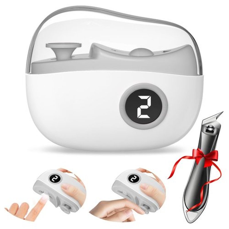 Electric Nail Clipper, 2 in 1 Improved Nail Clippers Set Automatic Nail File Trimmer with Polishing an Oblique Nail Clippers Ideal for All Your Nail Care Needs (with LED Light & Storage Box)-Grey