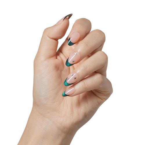 KISS imPRESS No Glue Mani Press On Nails, Premium, 'Visions', Green, Medium Size, Almond Shape, Includes 30 Nails, Prep Pad, Instructions Sheet, 1 Manicure Stick, 1 Mini File