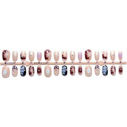 24Pcs Y2K Sweet Press on Nails Short Square Fake Nails Silver Irregular Designs French Nails Tip Stick on Nails Full Cover Artificial Glue on Nails Rhinestones Nail for Women DIY Punk Manicure