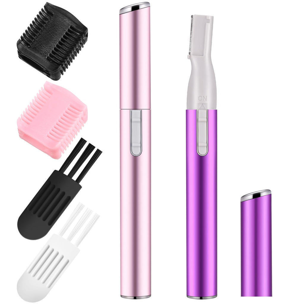 Chumia 2 Pcs Electric Eyebrow Trimmer Women Precision Face Razors Mini Shaver with Comb Christmas Women Gift Battery Operated Personal Epilator for Face Neck Fuzz Lips Leg(Pink,Purple)