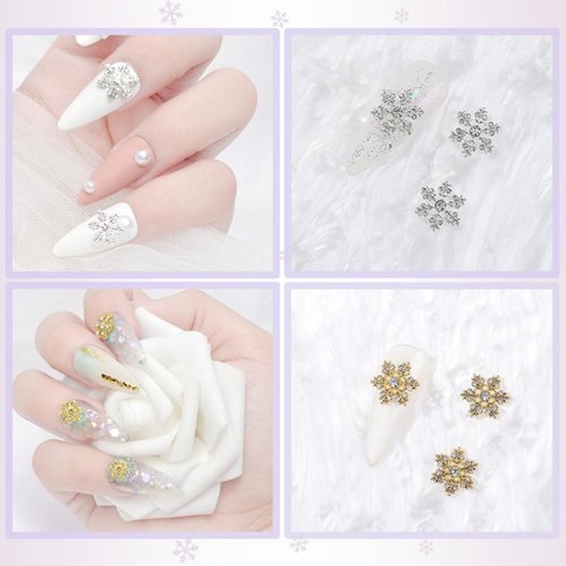 20Pcs Christmas Snowflake Nail Charms and Gems Gold Silver Alloy Snowflake Xmas Nail Art Charms Rhinestone Jewelry for Women DIY Winter Christmas Holiday Party Nail Decoration Supply