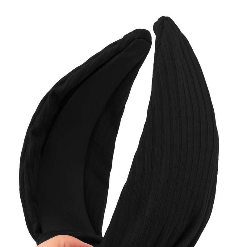 YISSION Wide Black Knotted Headband for Women - 3.34 Inch Stretchy Knit Fabric Hair Band, Comfortable Non-Slip Fashion Hair Accessory for Daily Styling & Parties