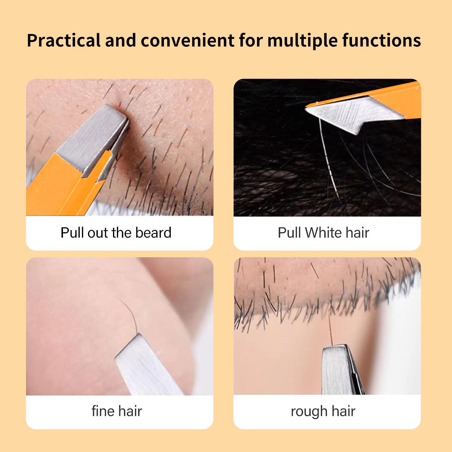 Derlaier Tweezers Set Professional High Precision Stainless Steel Eyebrow Remover Ingrown Hair & Splinter Removal Kit Facial Hair Grooming Tools for Men Women Orange 4 Pcs