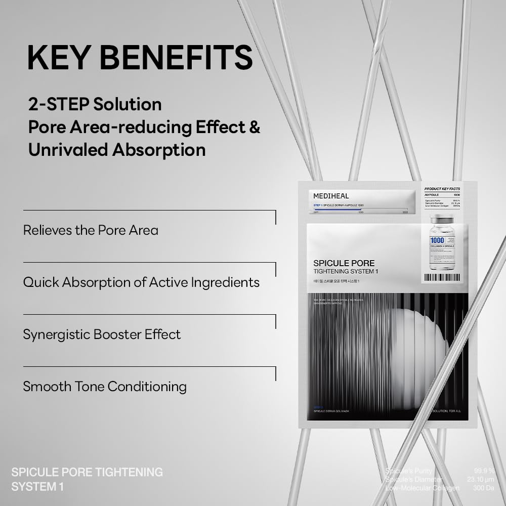 Mediheal Collagen Spicule 1000ppm Intensive Serum – Micro Needle Serum for Pore Care, Soothing & Skin Texture Improvement, 2-Step,Collagen Spicule Ampoule and Gel Mask Set,Skin Booster,4pcs