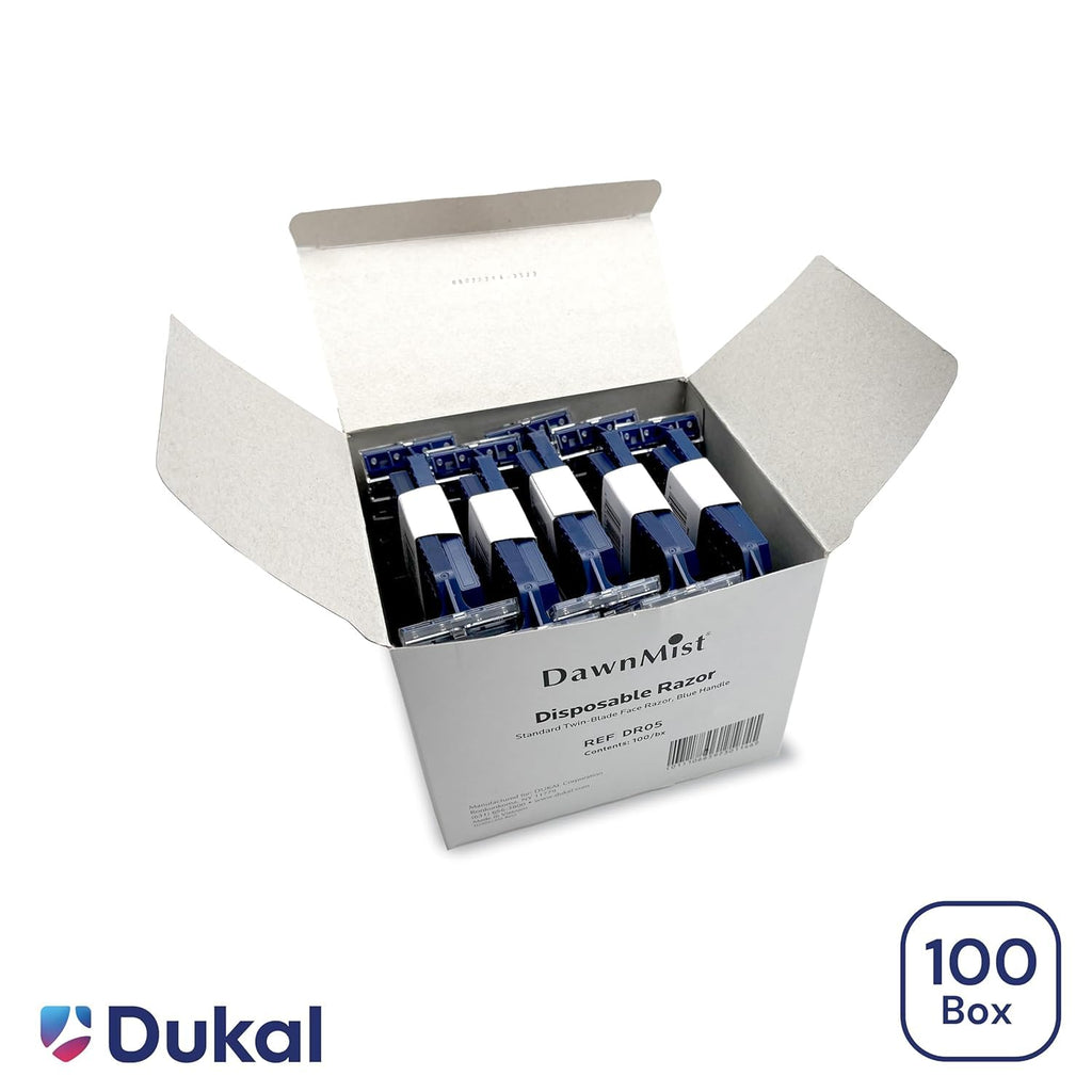 Dukal DawnMist Twin-Blade Disposable Razor, Blue Handle – Bulk Pack of 100, Precision Shave for Smooth & Comfortable Grooming