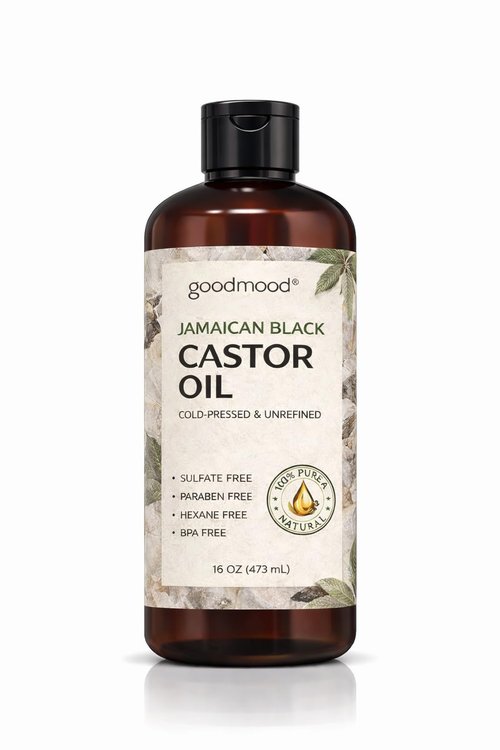 GOODMOOD Jamaican Black Castor Oil, 16 oz, Organic Cold Pressed Unrefined, Pure Castor Oil for Hair Growth, Skin Care, and Belly Fat