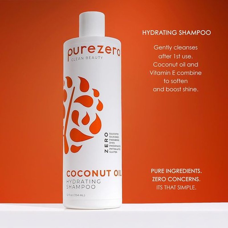 PureZero Coconut Oil Shampoo & Conditioner Set - Vegan Hydrating Formula for Dry or Color-Treated Hair | 2 × 12 oz, Sulfate-Free & Paraben-Free