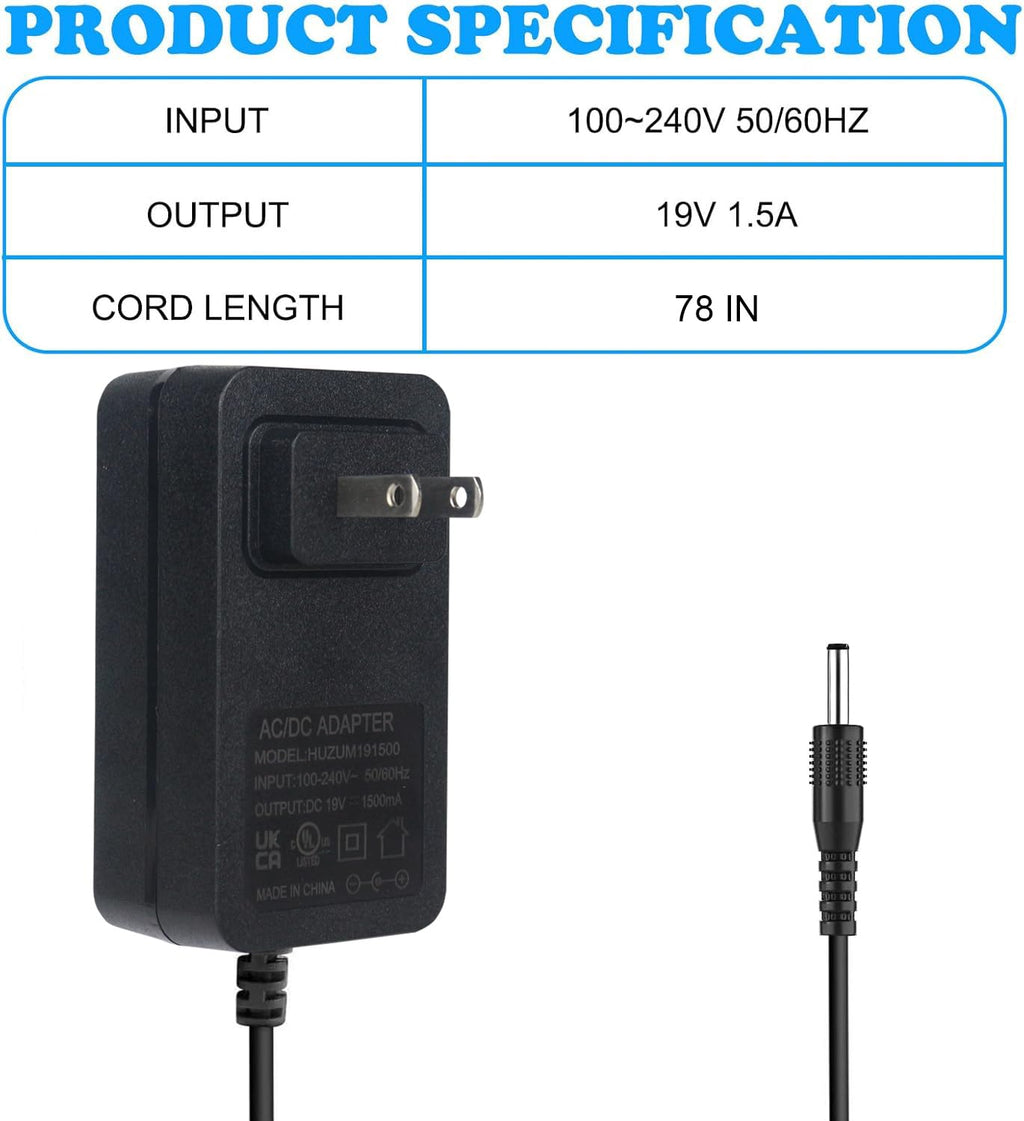 19V Portable Power Supply Charger for Marbero M82 M82MAX M822 M822MAX M87 M88 M168 Portable Power Station Solar Generator Battery 19V 1.5A Wall Adapter Charger