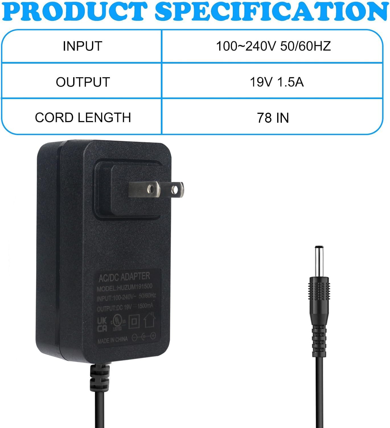 19V Portable Power Supply Charger for Marbero M82 M82MAX M822 M822MAX M87 M88 M168 Portable Power Station Solar Generator Battery 19V 1.5A Wall Adapter Charger
