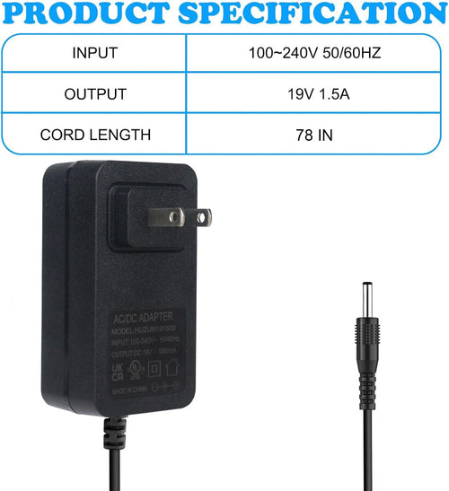 19V Portable Power Supply Charger for Marbero M82 M82MAX M822 M822MAX M87 M88 M168 Portable Power Station Solar Generator Battery 19V 1.5A Wall Adapter Charger